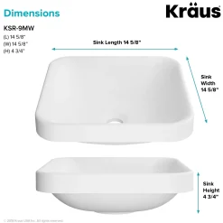 Square Semi-Recessed 14.6" x 15" Solid Surface Bathroom Sink in Matte White