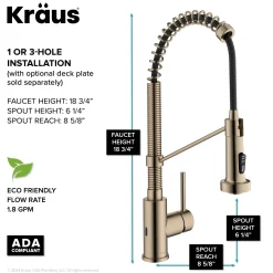 Touchless Sensor Commercial Style 2-Function Single Handle Pull-Down Kitchen Faucet in Spot-Free Antique Champagne Bronze