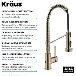 Touchless Sensor Commercial Style 2-Function Single Handle Pull-Down Kitchen Faucet in Spot-Free Antique Champagne Bronze