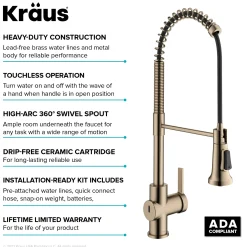 Touchless Sensor Commercial Single Handle Pull Down Kitchen Faucet in Spot Free Antique Champagne Bronze