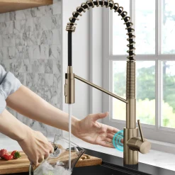 Touchless Sensor Commercial Pull-Down Single Handle Kitchen Faucet with QuickDock™ Top Mount Assembly in Spot Free Antique Champagne Bronze