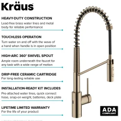 Touchless Sensor Commercial Pull-Down Single Handle Kitchen Faucet with QuickDock™ Top Mount Assembly in Spot Free Antique Champagne Bronze