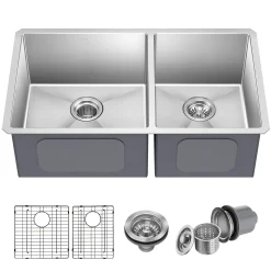33" Undermount 60/40 Double Bowl 16 Gauge Stainless Steel Kitchen Sink
