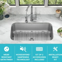 32” Undermount 18 Gauge Stainless Steel Single Bowl Kitchen Sink