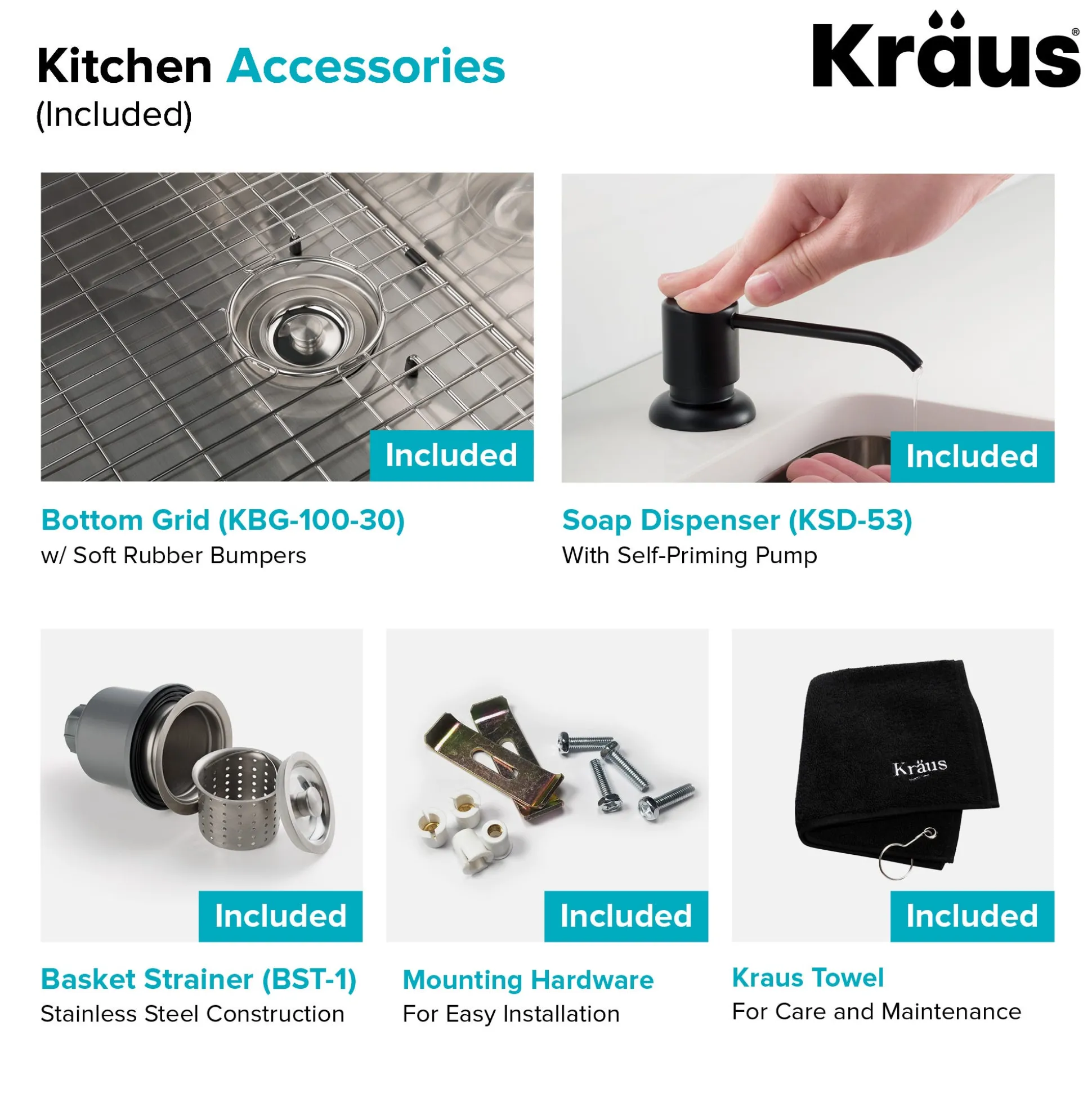 30" Undermount Kitchen Sink w/ Bolden Commercial Pull-Down Faucet and Soap Dispenser in Matte Black