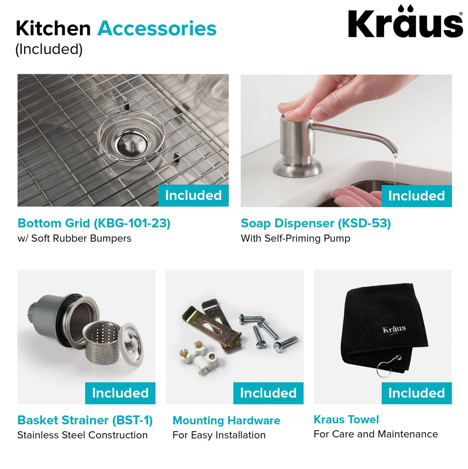 23" Undermount Kitchen Sink w/ Bolden Commercial Pull-Down Faucet and Soap Dispenser in Stainless Steel