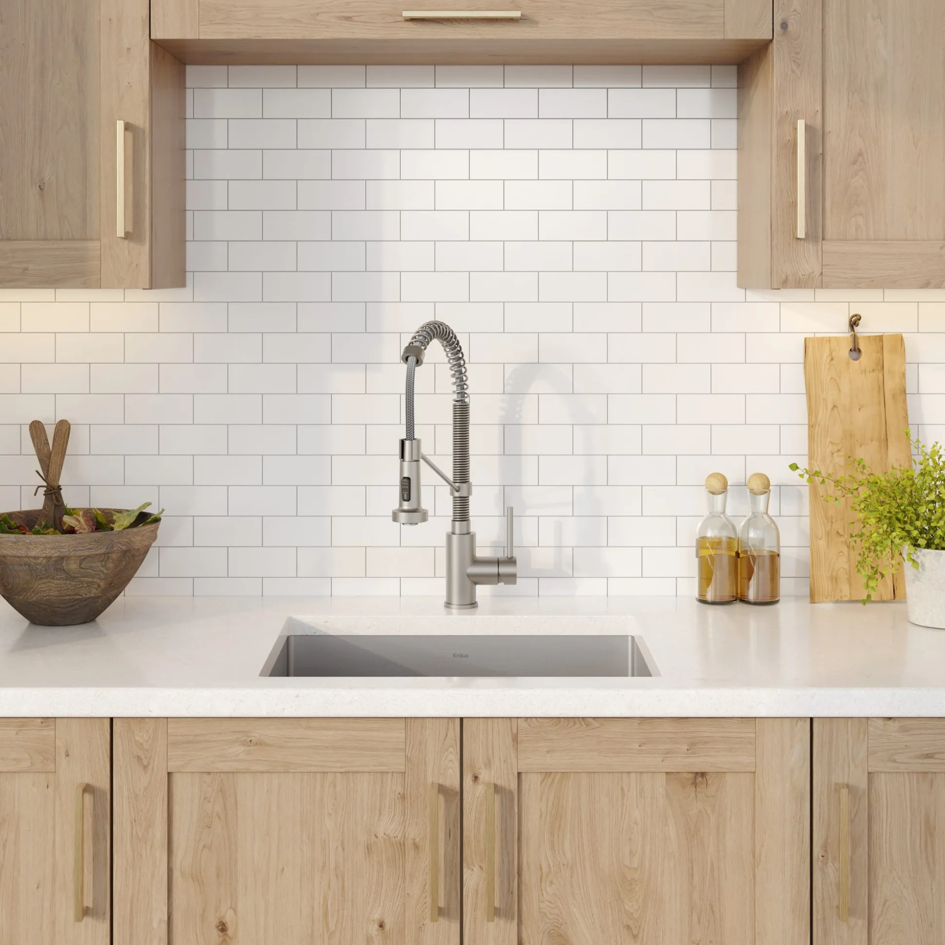 23" Undermount Kitchen Sink w/ Bolden Commercial Pull-Down Faucet and Soap Dispenser in Stainless Steel