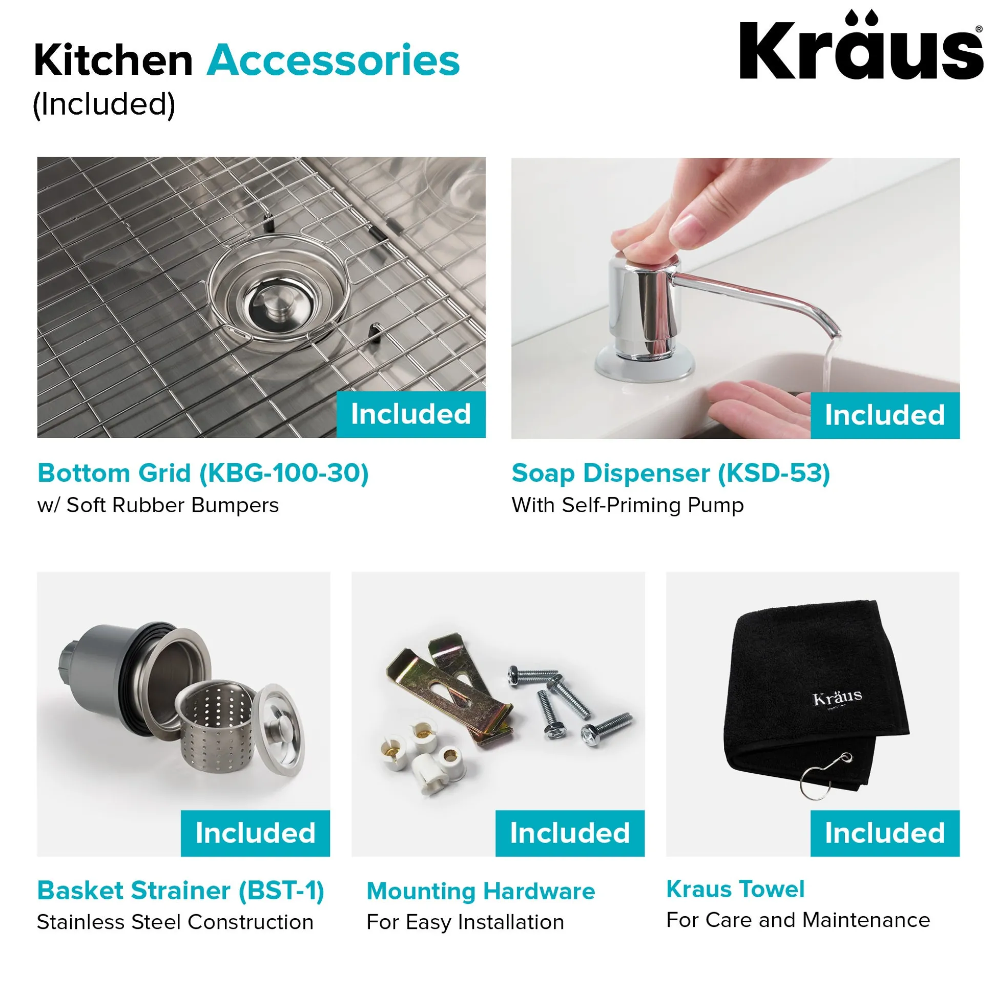 30" Undermount Kitchen Sink w/ Bolden Commercial Pull-Down Faucet and Soap Dispenser in Chrome