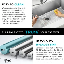 32" Undermount Single Bowl 16 Gauge Stainless Steel Kitchen Sink