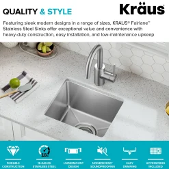 15” Undermount Single Bowl 18-Gauge Stainless Steel Kitchen Bar Sink