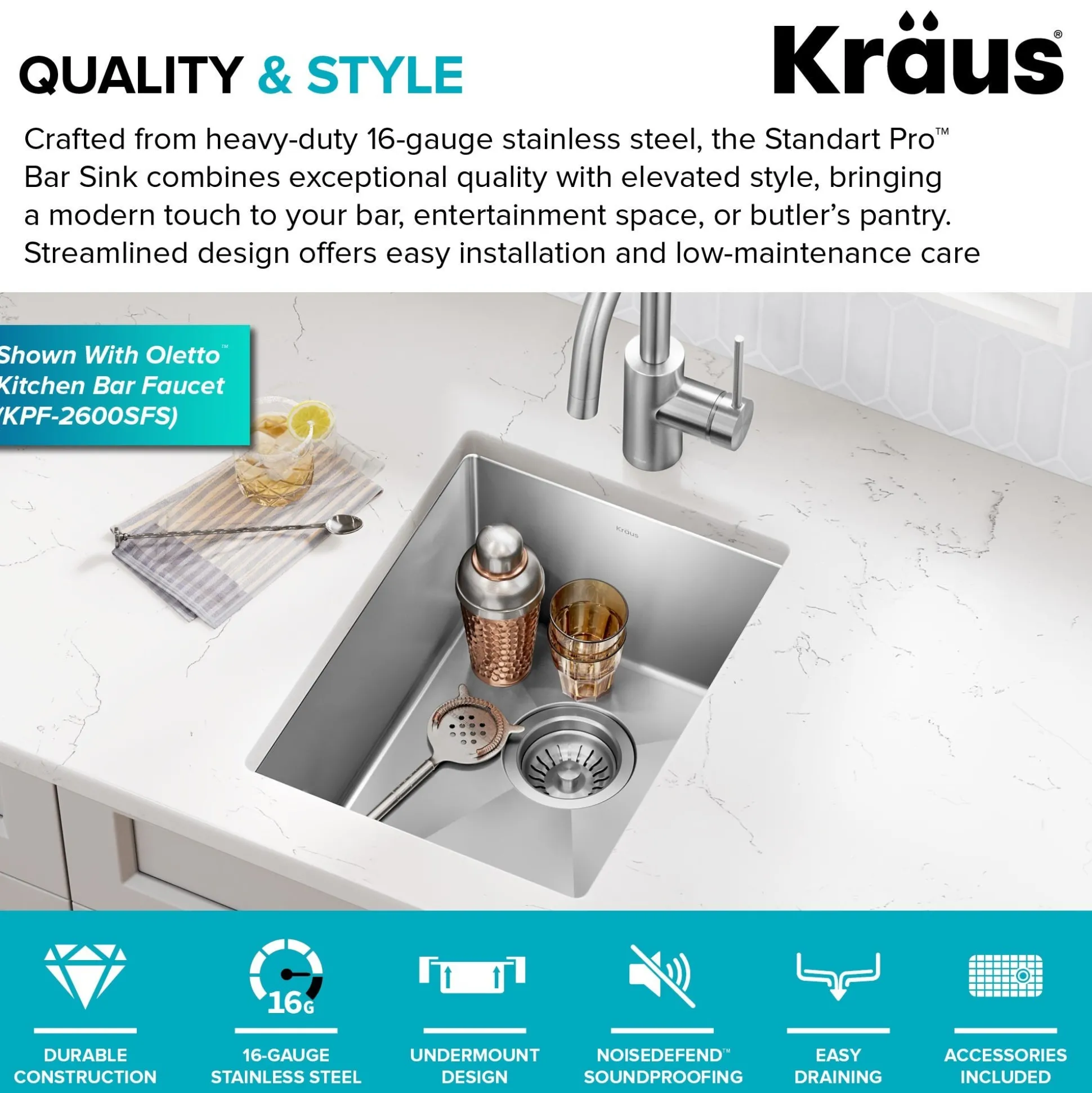14" Undermount Single Bowl 16 Gauge Stainless Steel Bar Kitchen Sink