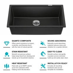 31” Undermount Single Bowl Granite Kitchen Sink in Black Onyx