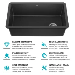 32” Undermount Single Bowl Granite Kitchen Sink in Black