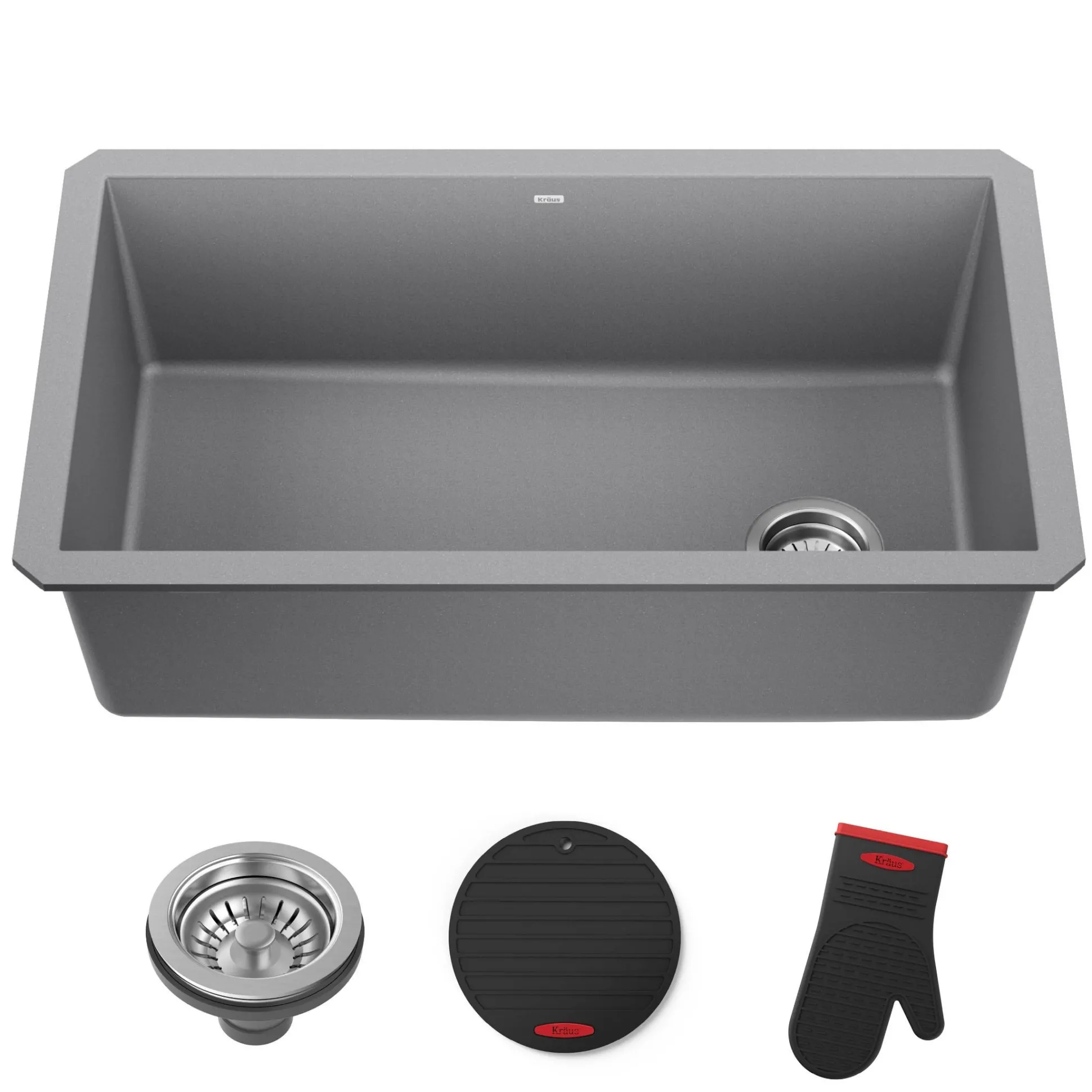 32” Undermount Single Bowl Granite Kitchen Sink in Grey