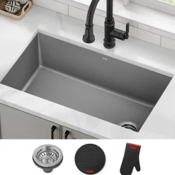 32” Undermount Single Bowl Granite Kitchen Sink in Grey
