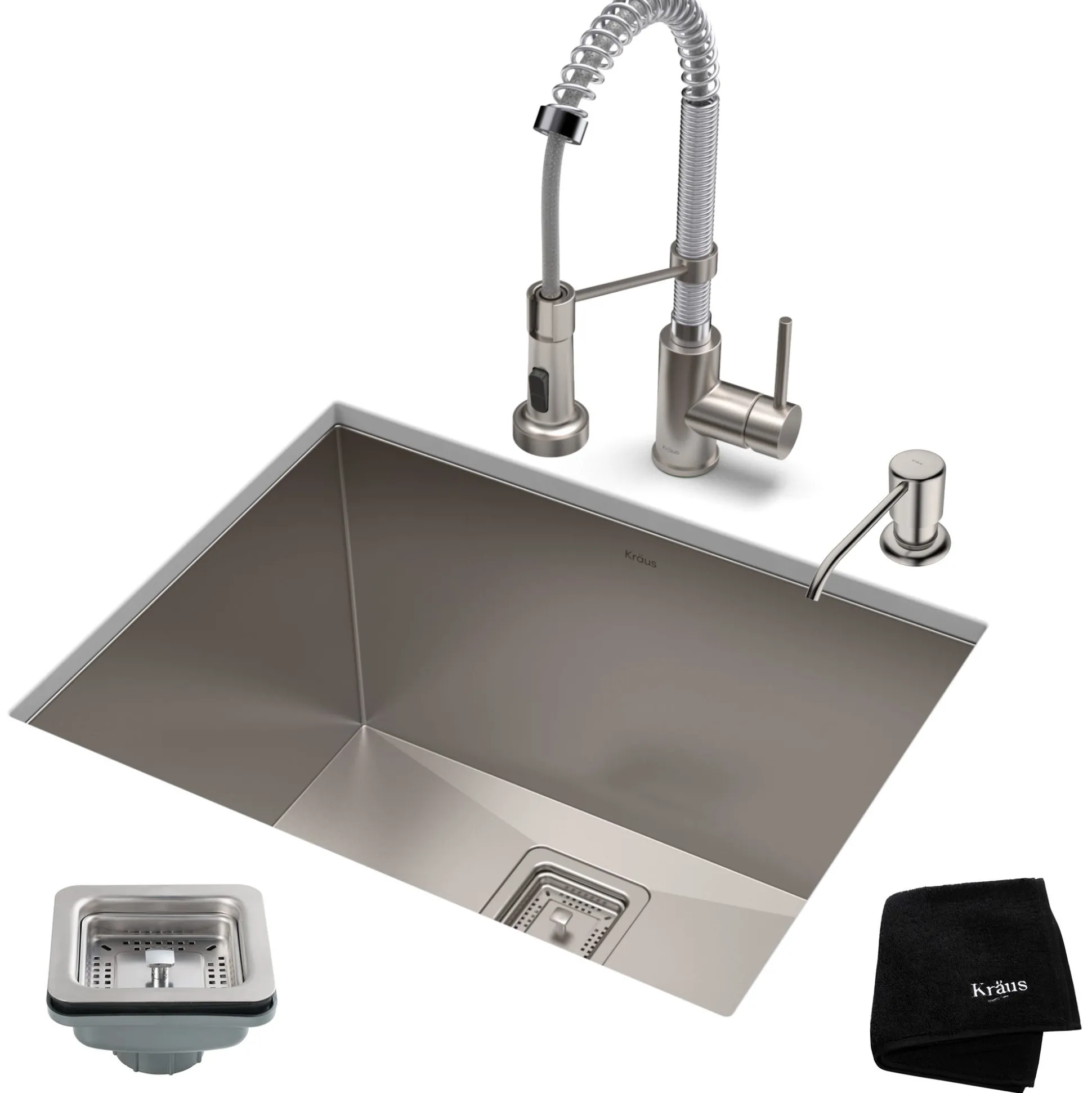 24" Undermount Utility Sink w/ Bolden Commercial Pull-Down Faucet and Soap Dispenser in Stainless Steel/Chrome
