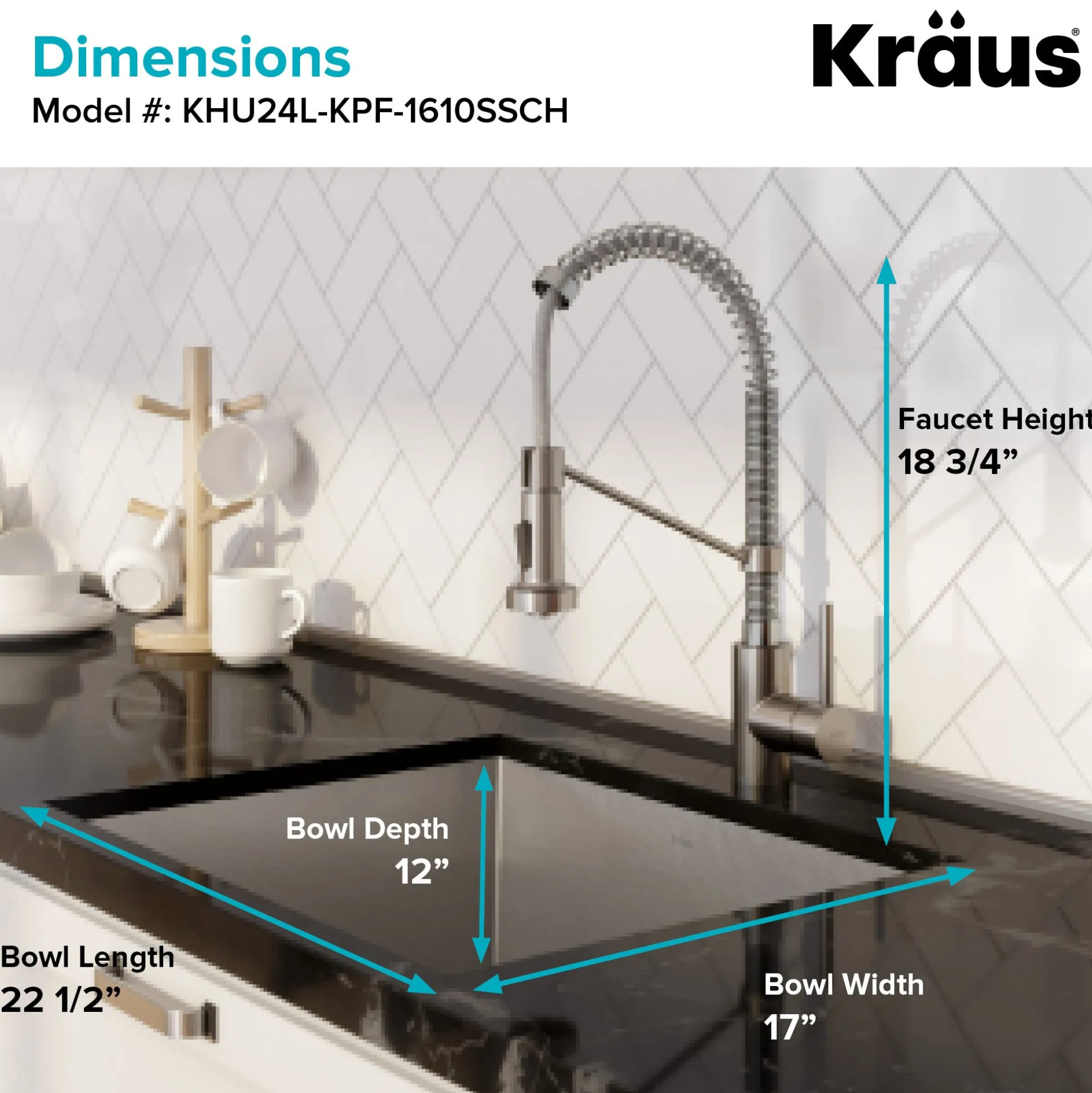 24" Undermount Utility Sink w/ Bolden Commercial Pull-Down Faucet and Soap Dispenser in Stainless Steel/Chrome