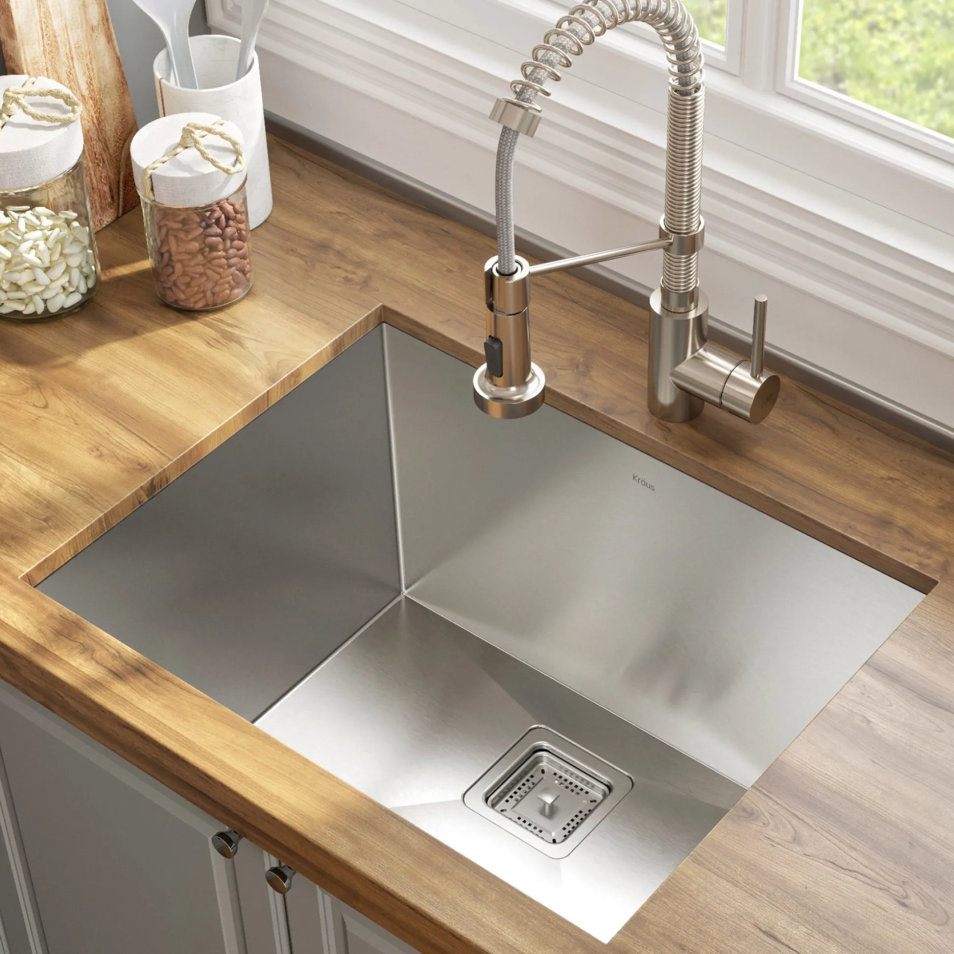 24" Undermount Utility Sink w/ Bolden Commercial Pull-Down Faucet and Soap Dispenser in Stainless Steel