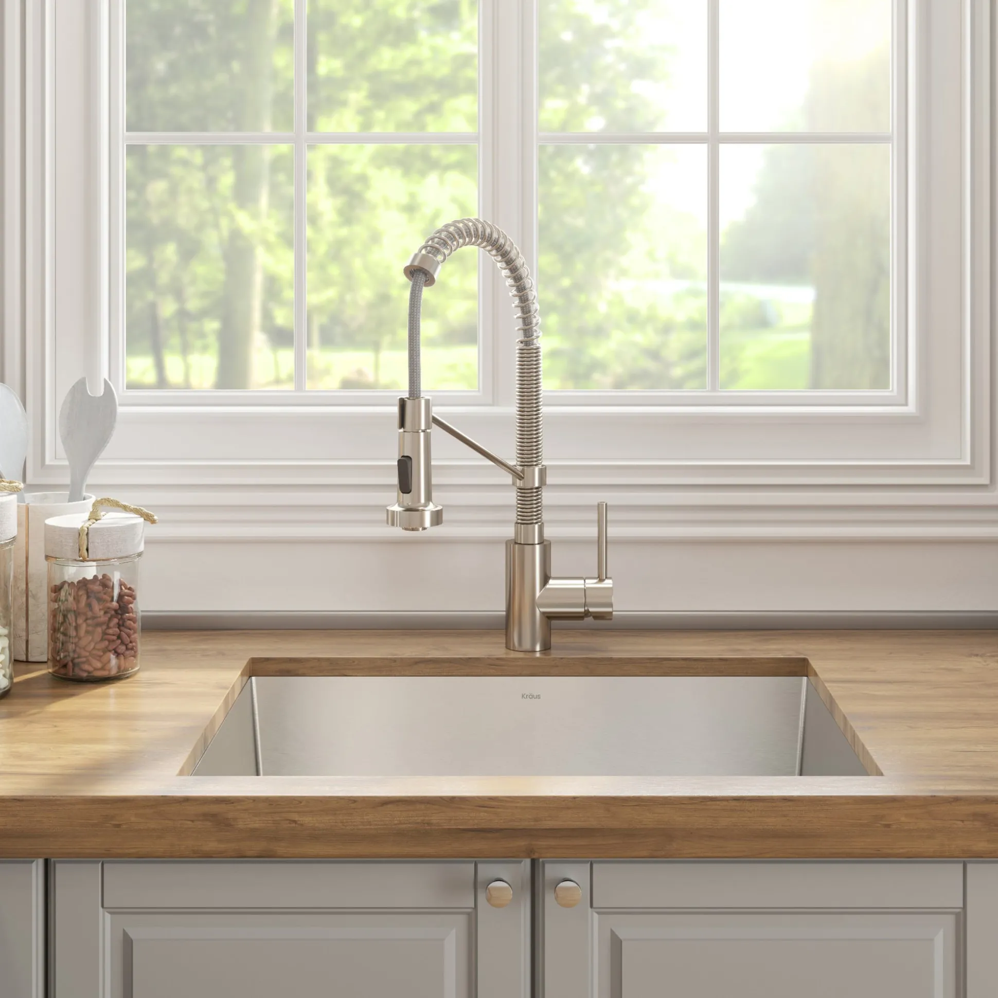 24" Undermount Utility Sink w/ Bolden Commercial Pull-Down Faucet and Soap Dispenser in Stainless Steel