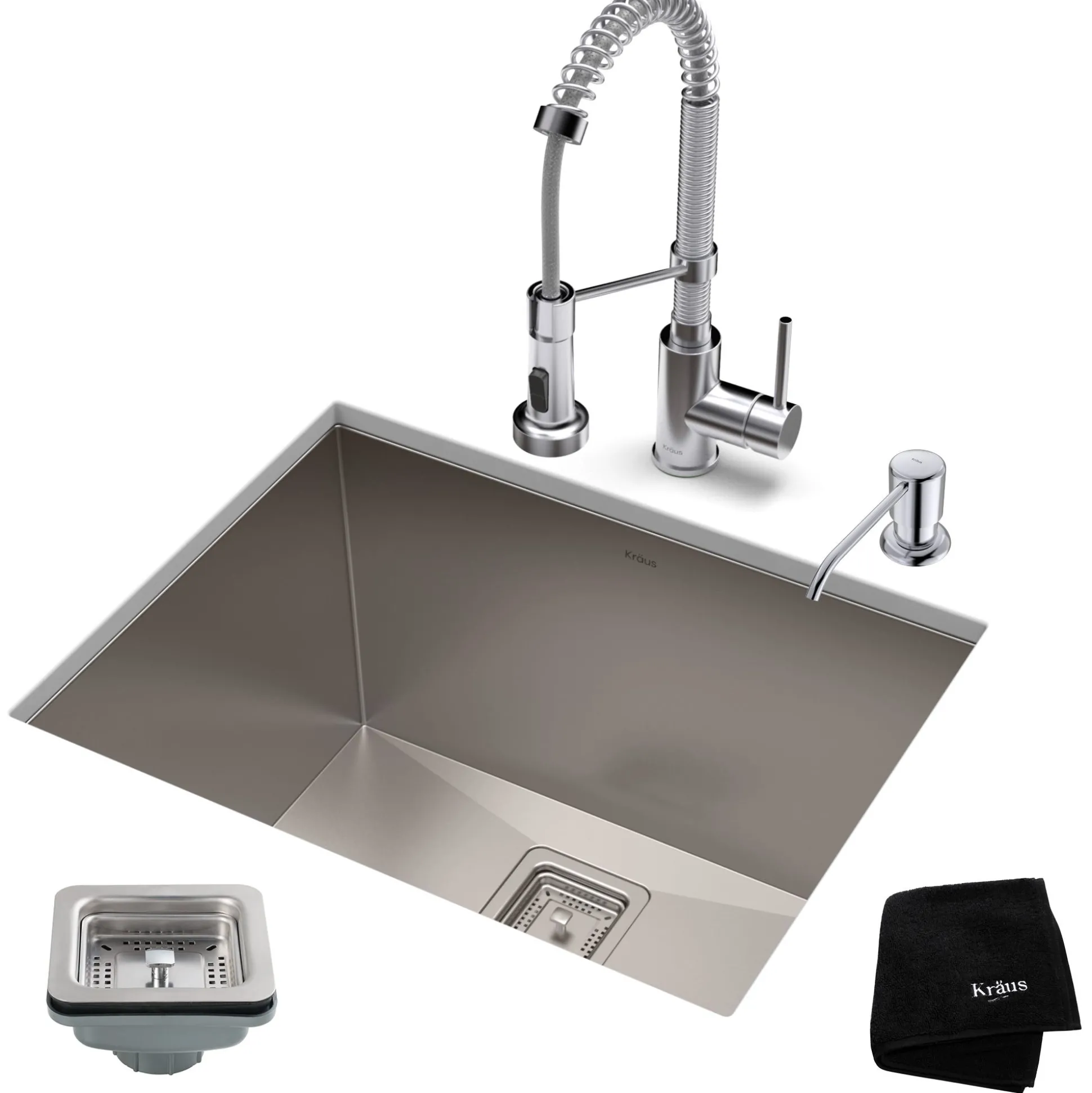 24" Undermount Utility Sink w/ Bolden Commercial Pull-Down Faucet and Soap Dispenser in Chrome
