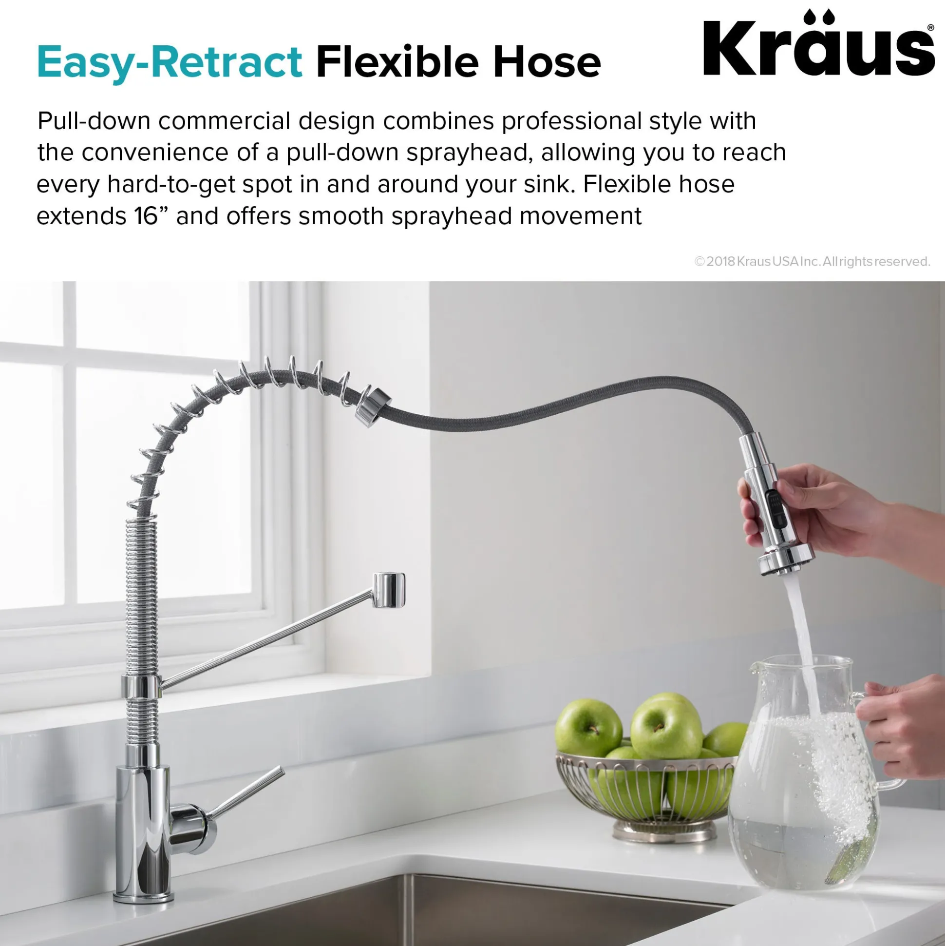 24" Undermount Utility Sink w/ Bolden Commercial Pull-Down Faucet and Soap Dispenser in Chrome