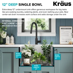 23" Undermount Workstation Single Bowl 16 Gauge Deep Laundry Utility Stainless Steel Kitchen Sink with Accessories