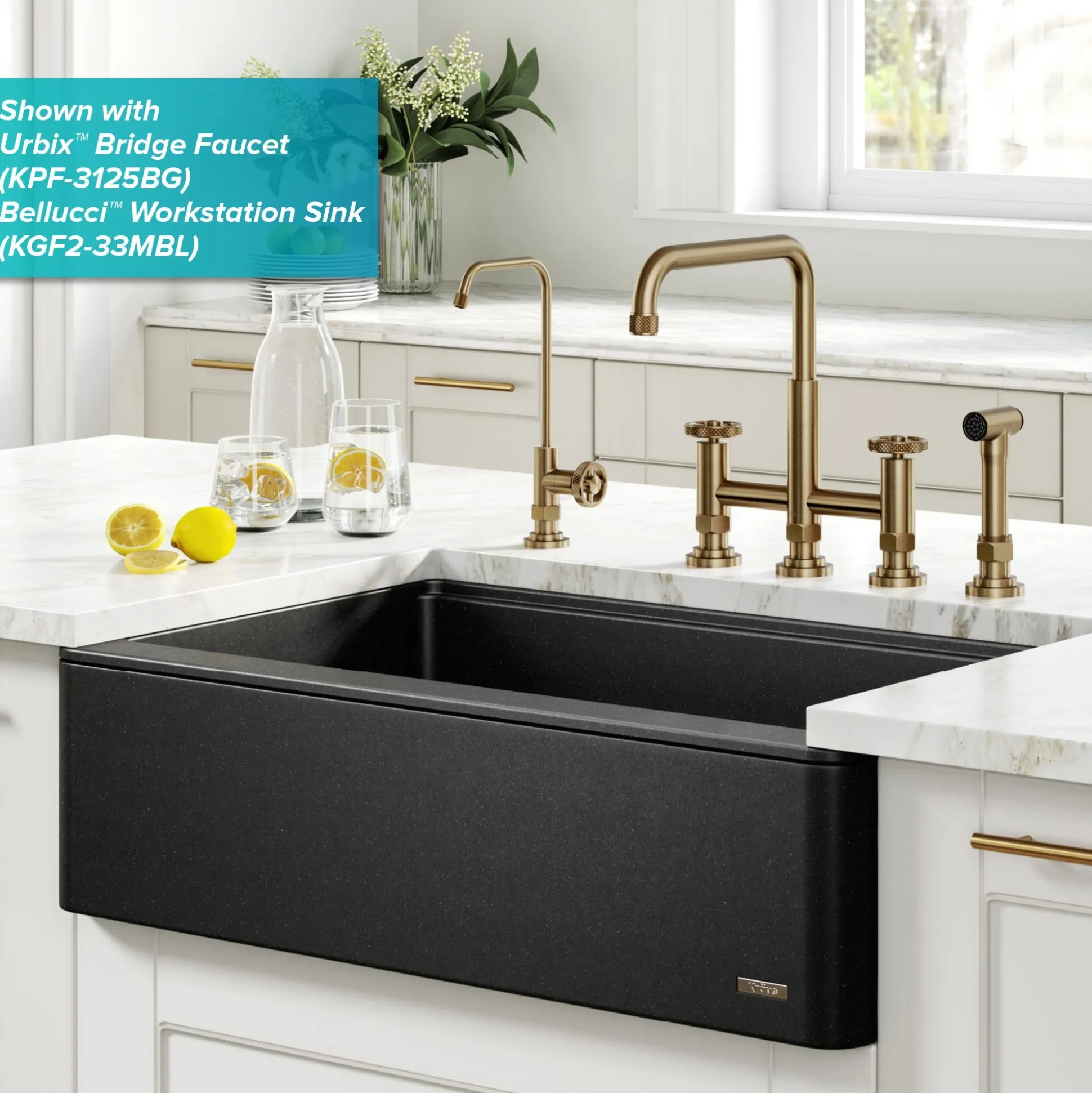 Urbix 100% Lead-Free Kitchen Water Filter Faucet in Brushed Gold