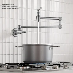 Wall Mount Pot Filler Kitchen Faucet with Retractable Arm in Matte Black