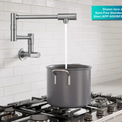 Wall Mount Pot Filler Kitchen Faucet with Retractable Arm in Matte Black