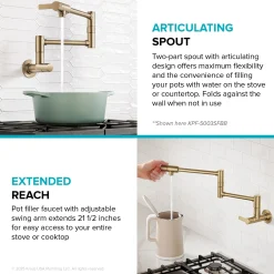 Wall Mount Pot Filler Kitchen Faucet with Retractable Arm in Matte Black