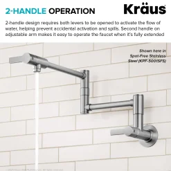 Wall Mount Pot Filler Kitchen Faucet with Retractable Arm in Matte Black