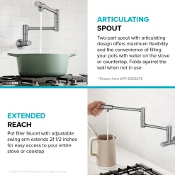 Wall Mount Pot Filler Kitchen Faucet with Retractable Arm in Spot-Free Antique Champagne Bronze