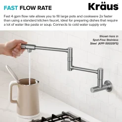 Wall Mount Pot Filler Kitchen Faucet with Retractable Arm in Spot-Free Antique Champagne Bronze