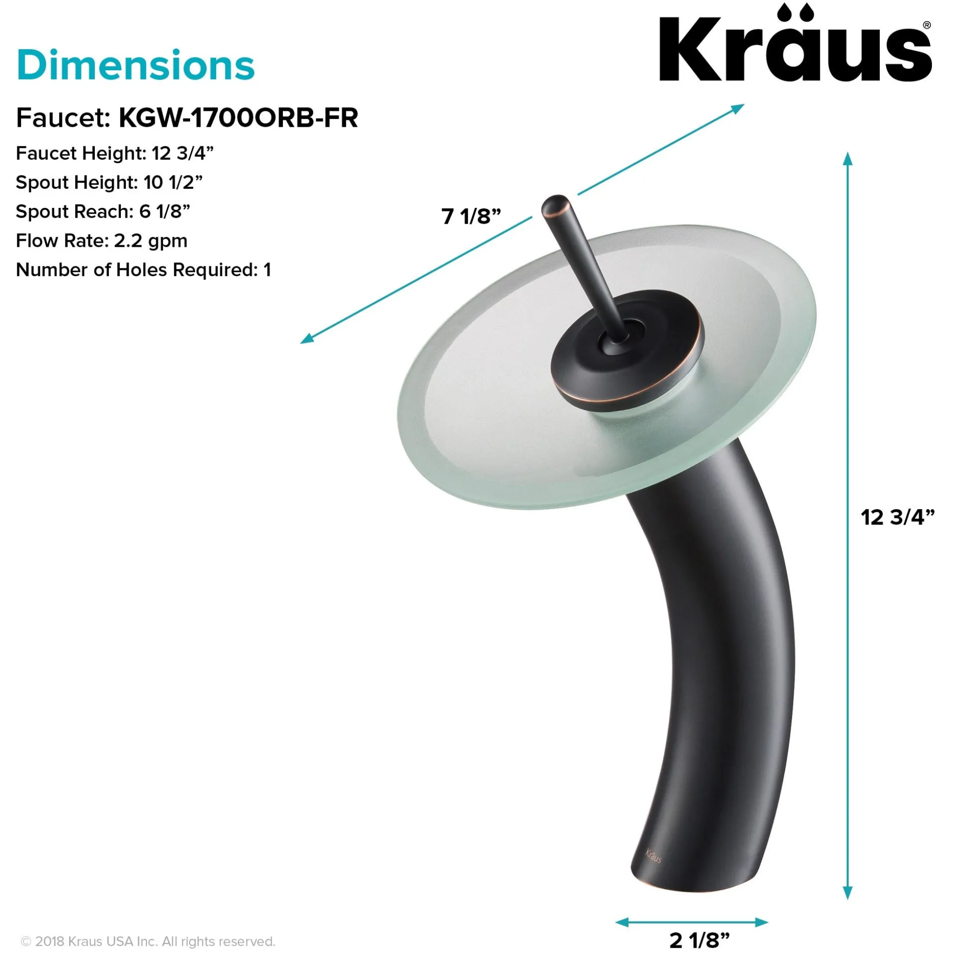 Waterfall Bathroom Faucet with Frosted Glass Disk in Oil Rubbed Bronze