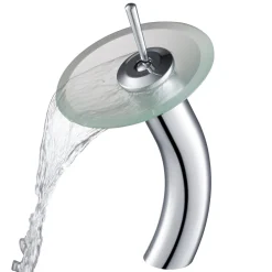 Waterfall Bathroom Faucet with Frosted Glass Disk in Chrome