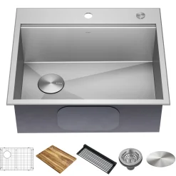 Workstation 25" Dual Mount 18 Gauge Stainless Steel Single Bowl Kitchen Sink with Accessories