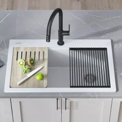 Workstation 33 in. Drop In Single Bowl Granite Kitchen Sink in White with Accessories