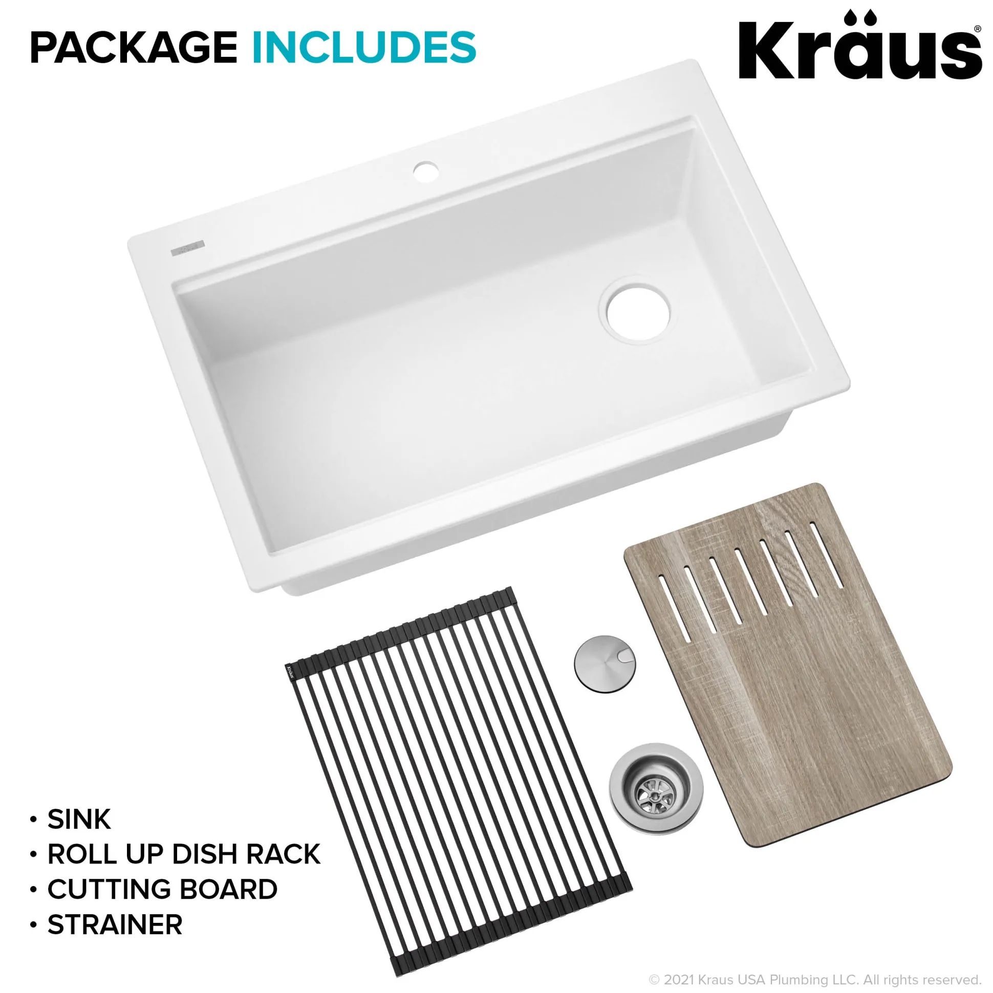 Workstation 33 in. Drop In Single Bowl Granite Kitchen Sink in White with Accessories