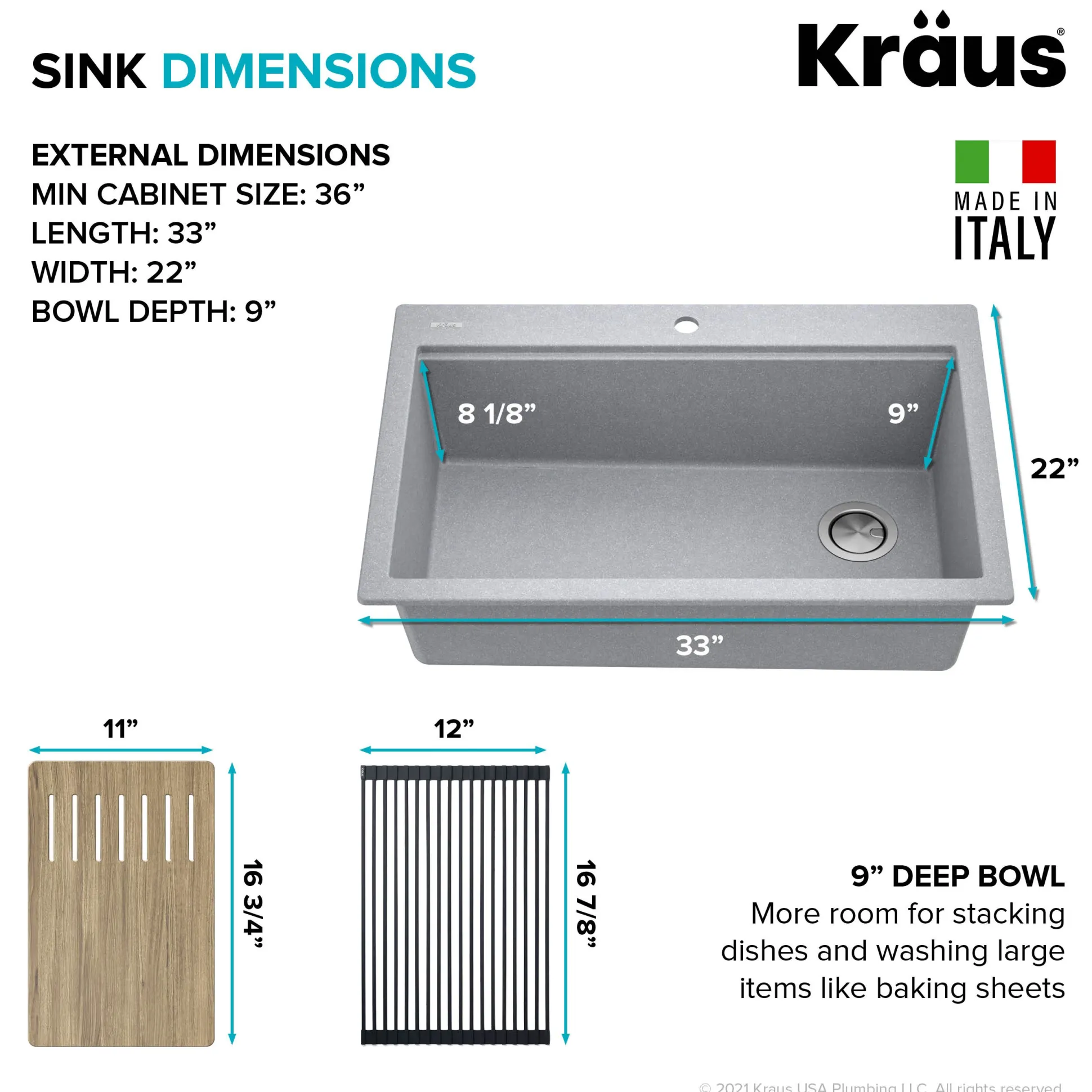 Workstation 33 in. Drop In Single Bowl Granite Kitchen Sink in Metallic Gray with Accessories