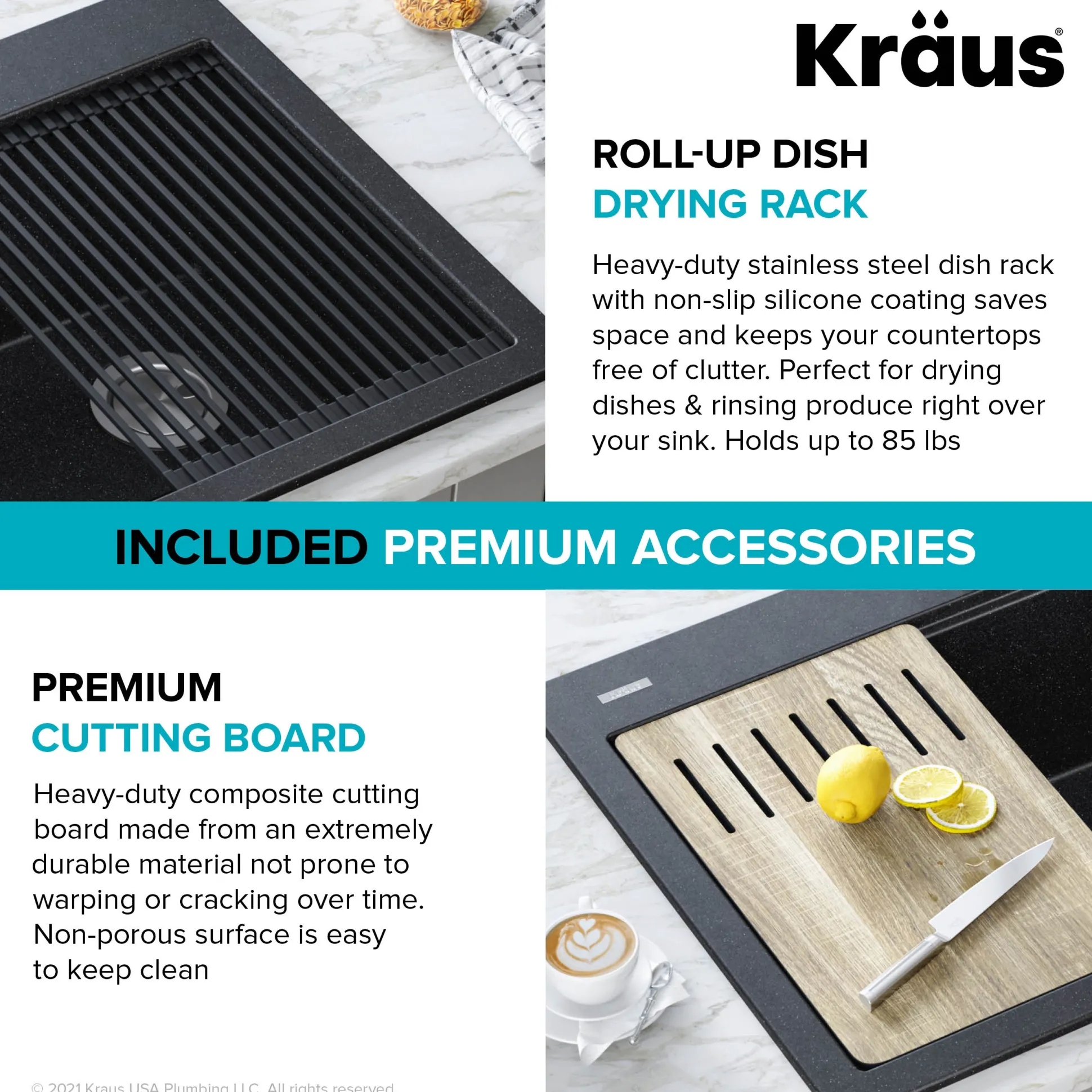 Workstation 33 in. Drop In Single Bowl Granite Kitchen Sink in Metallic Gray with Accessories