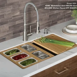 Workstation Kitchen Sink Serving Board Set with Rectangular Stainless Steel Bowls
