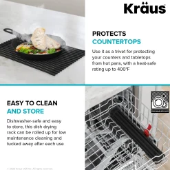 Workstation Multipurpose Over Sink Roll-Up Dish Drying Rack in Red