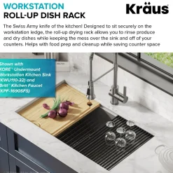 Workstation Multipurpose Over Sink Roll-Up Dish Drying Rack Light Grey