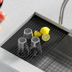 Workstation Multipurpose Over Sink Roll-Up Dish Drying Rack in Green
