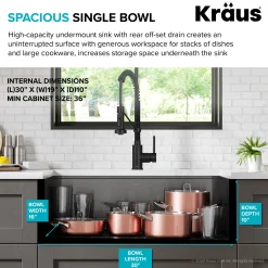 Workstation 32” Undermount 16 Gauge Black Stainless Steel Single Bowl Kitchen Sink in PVD Gunmetal Finish with Accessories